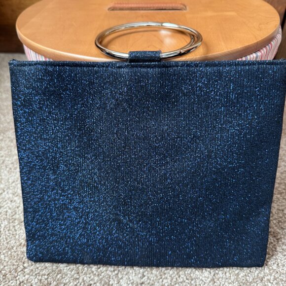 Nina Sandia Blue & Diamond Crystal Embellished Evening Bag w/Silver Rings Handle - Picture 4 of 16